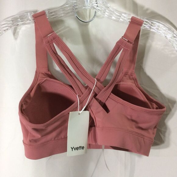 NEW Yvette Rose Red Front Zip Sports Bra Medium High Support Adjustable Straps - Picture 6 of 8